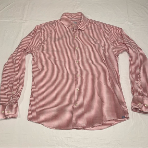 Peter Millar Other - Peter Millar Red White Striped Long Sleeve Button Up Shirt Mens Medium